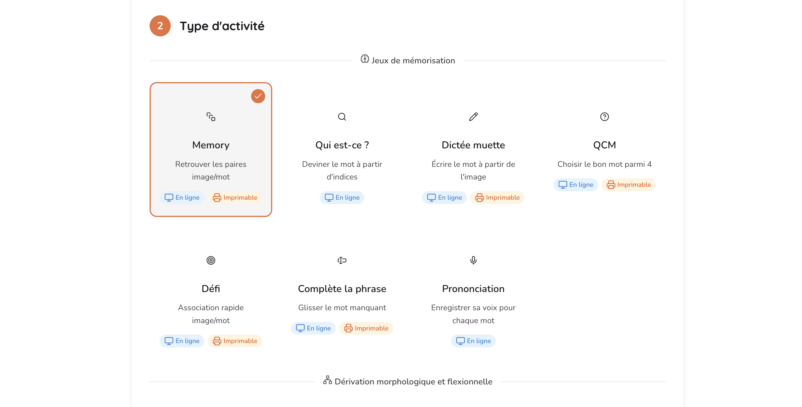 Capture de la création d'une activité Memory