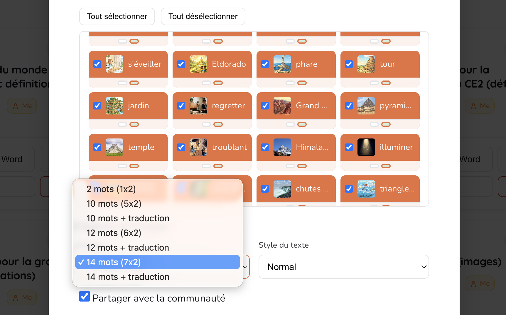 Capture d'un imagier 5x2 prêt à imprimer
