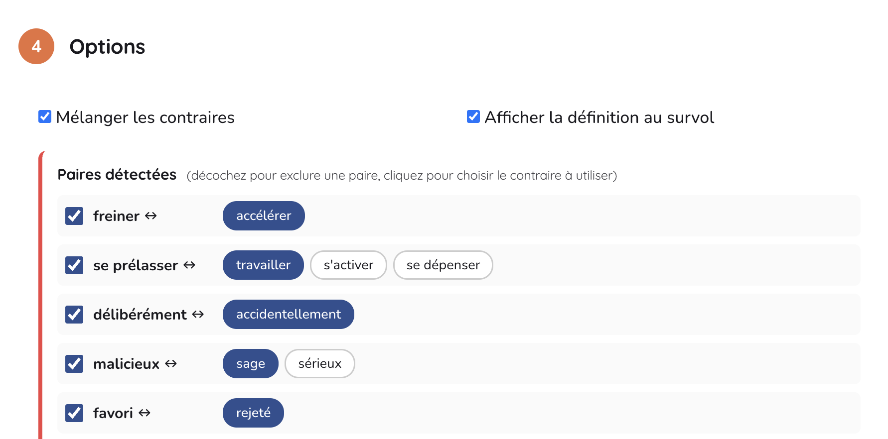 Capture des chips de sélection sur Contraires