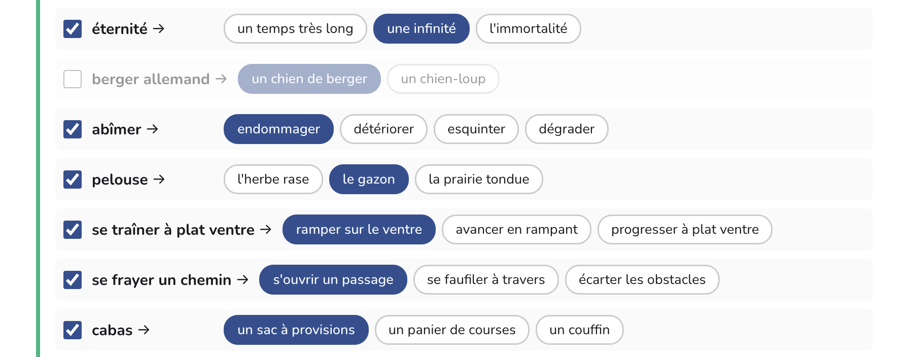Capture des cases à cocher pour exclure des paires