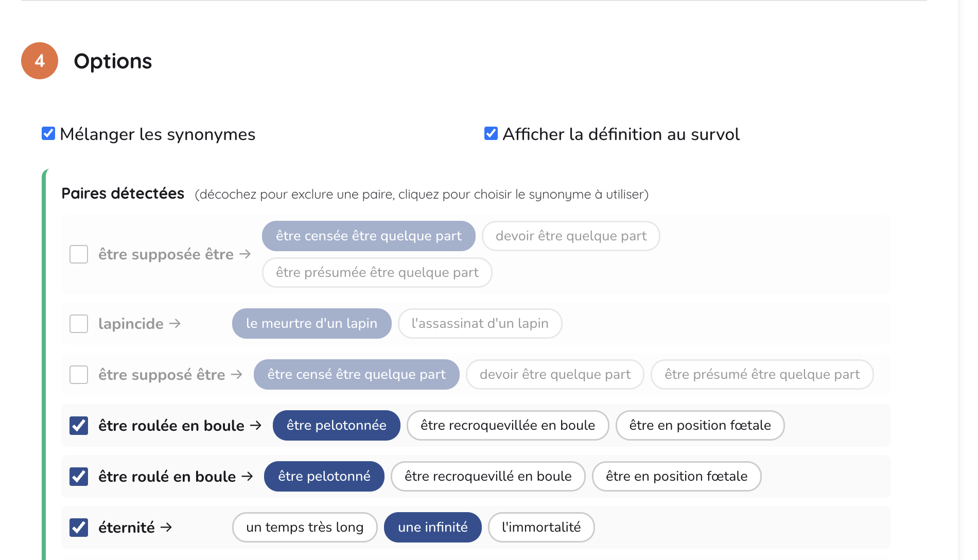 Capture du picker avec mots grisés